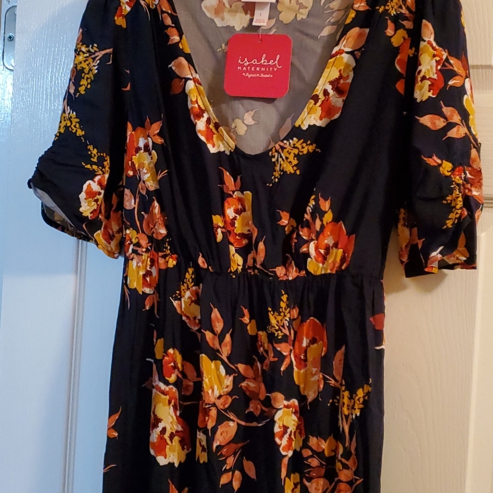 Navy and floral maxi maternity dress